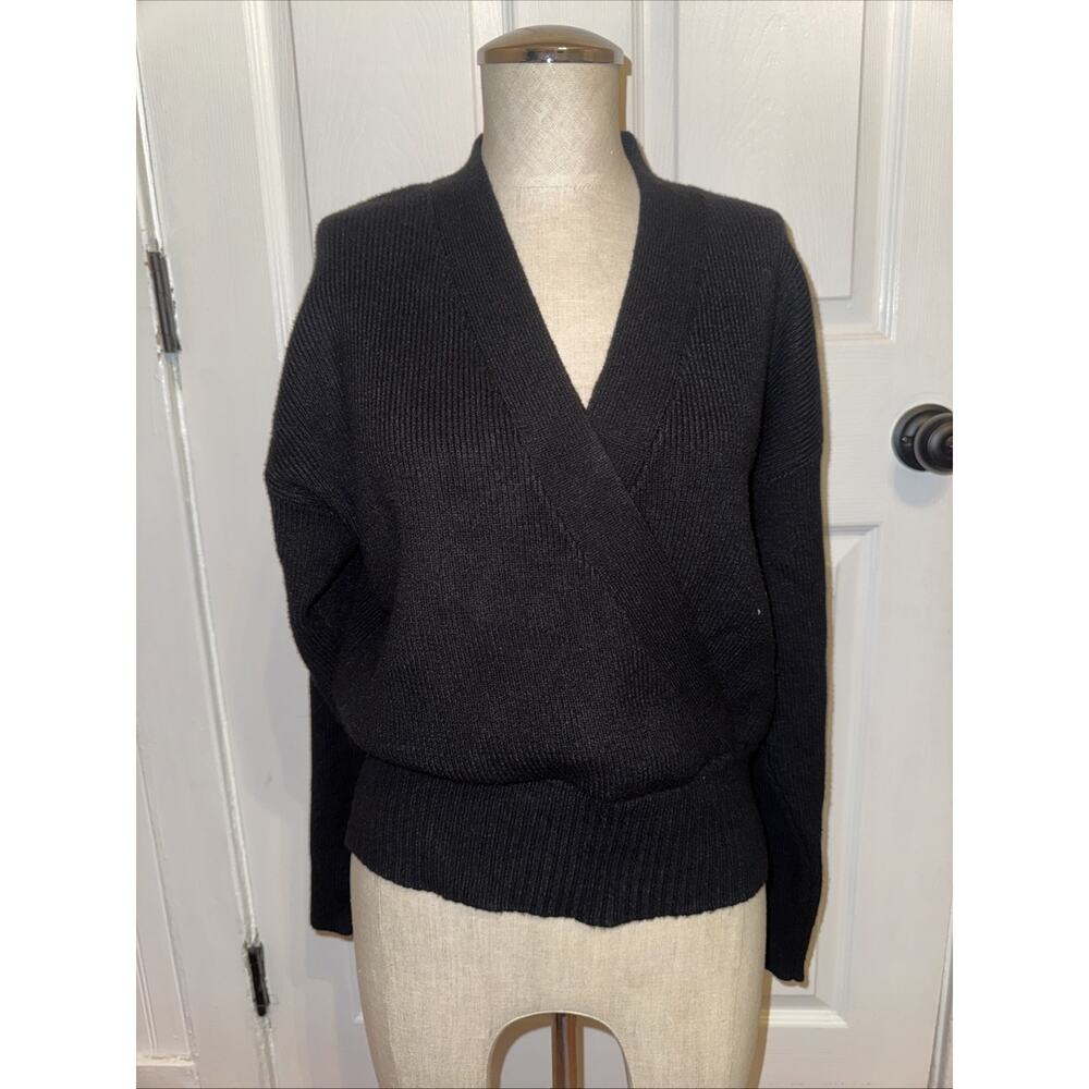 Modern Citizen Marlowe Sweater in Black Size L Large Ribbed Long‎ Sleeve Wrap